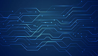 blue technology circuit diagram with glowing line lights